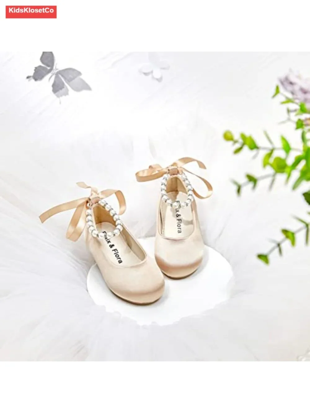 Satin Mary Jane Ballet Flats for Girls - Party Wedding Dress Shoes Non-Slip